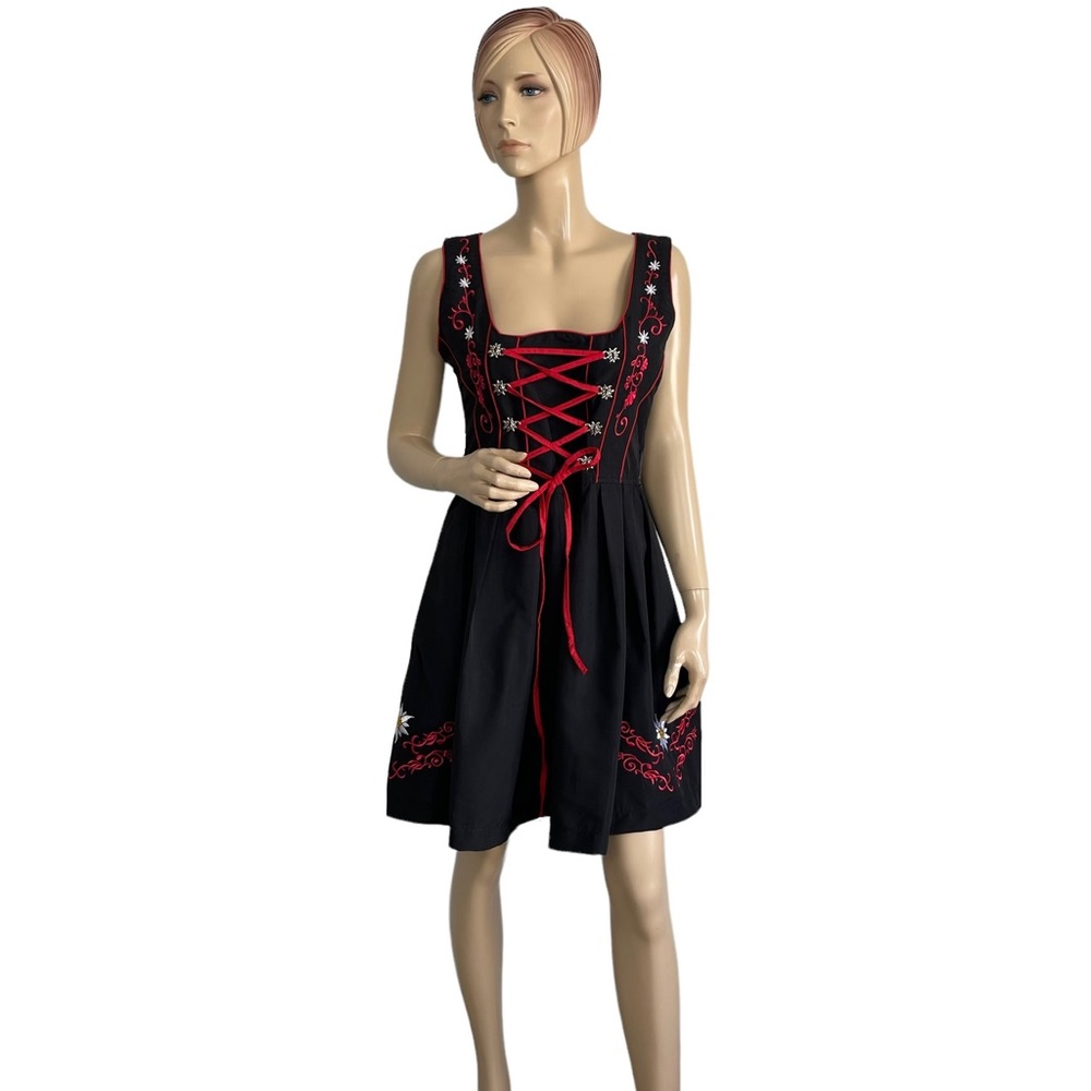 Edelweiss Creek Black & Red German Bavarian Oktoberfest Dirnld Women's Dress